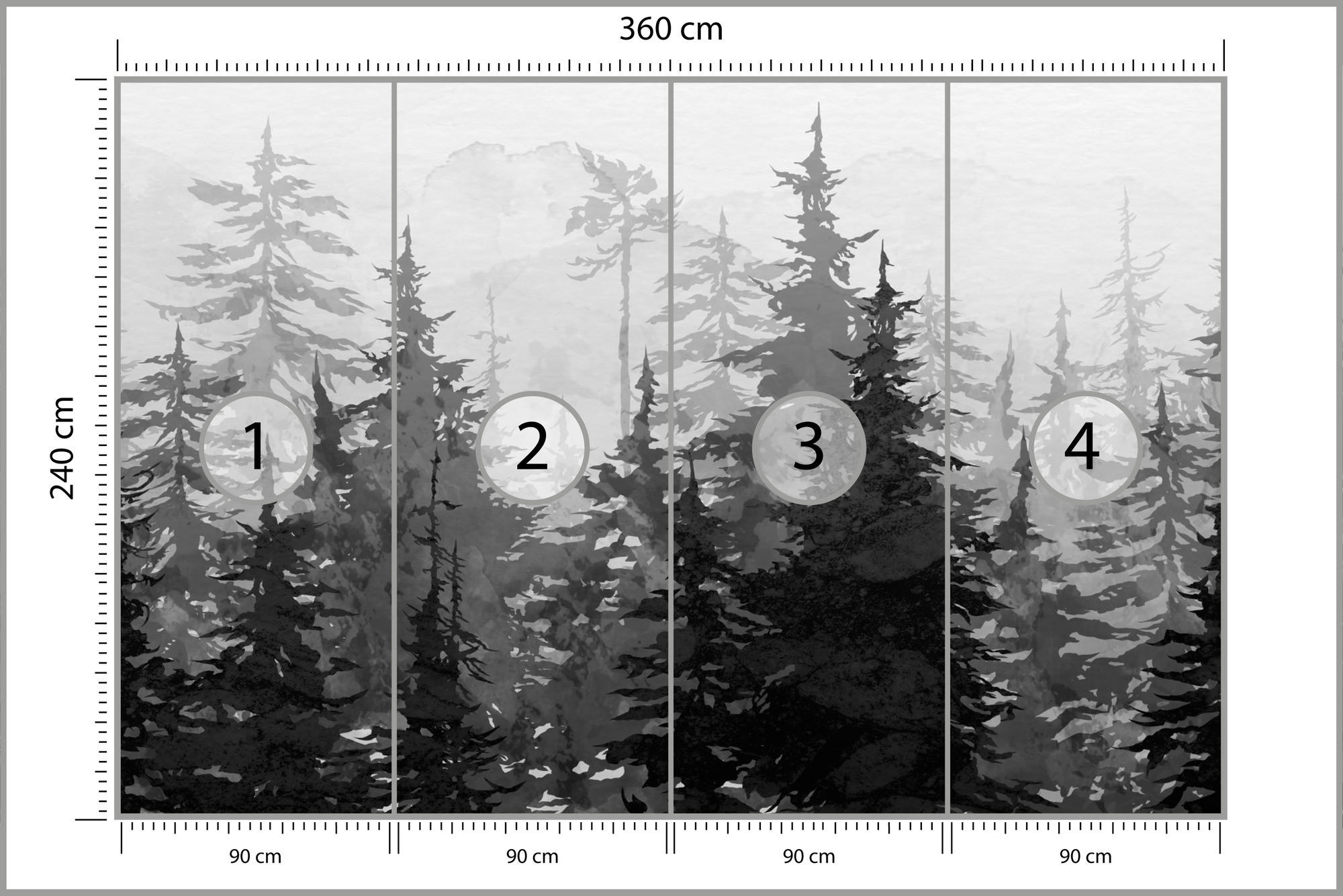FOTOTAPETE Schwarz-Weiß WALD Bäume Natur 360x240cm - Schwarz/Weiß, Papier (360/240cm) - Muralo