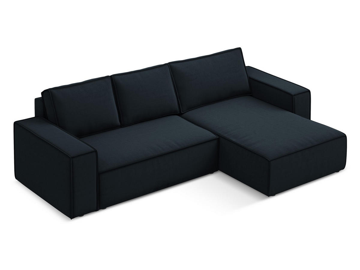 ECKSOFA mit Schlaffunktion Samt Stoff Blau - Blau/Schwarz, Kunststoff/Textil (290/185cm) - Makamii