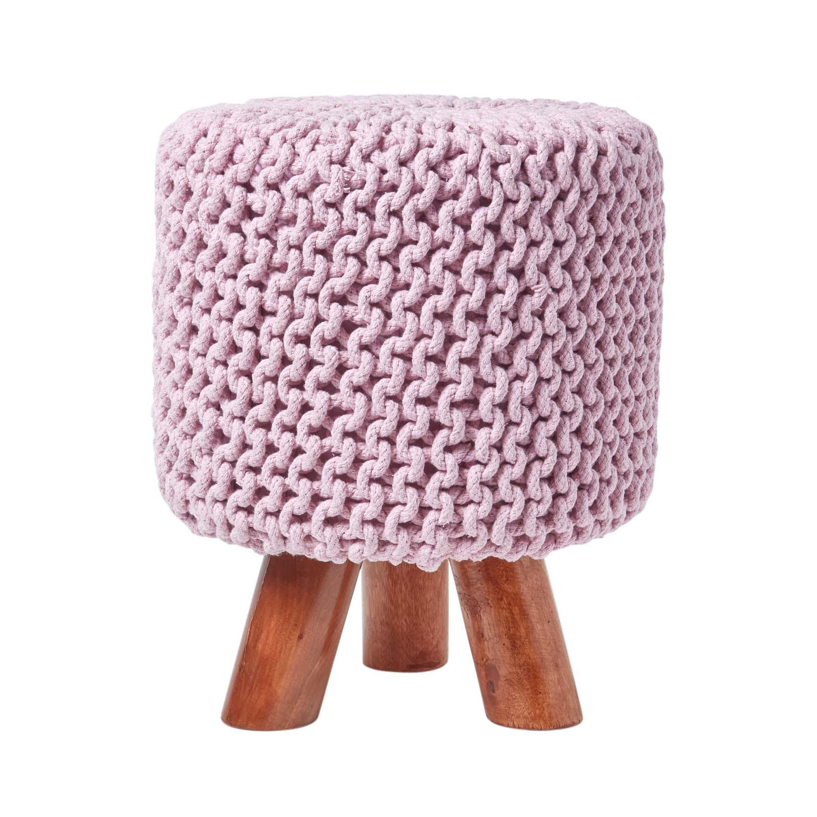 STRICK-HOCKER rosa, Dreibein 32/32/42 cm - Rosa, Textil (32/42/32cm) - Homescapes