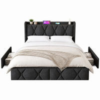 POLSTERBETT 140/200 mit Steckdosen, USB und 4 Schubladen in Grau - Grau, Holzwerkstoff/Textil (140/200cm) - EVRYAE