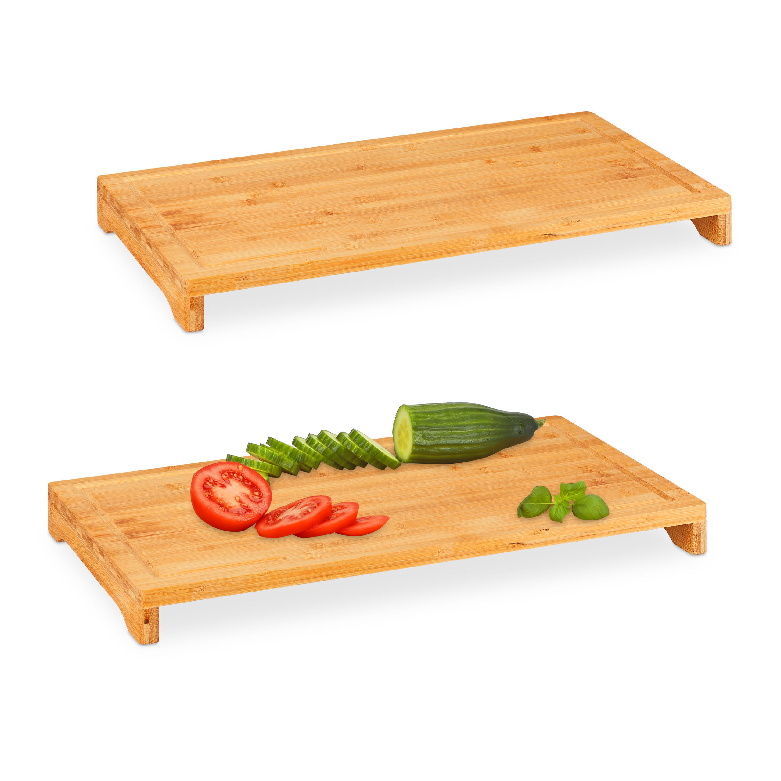 Relaxdays PRKÉNKO přírodní bambus 2dílná-sada drážka na šťávu protiskluzové 52x29 cm