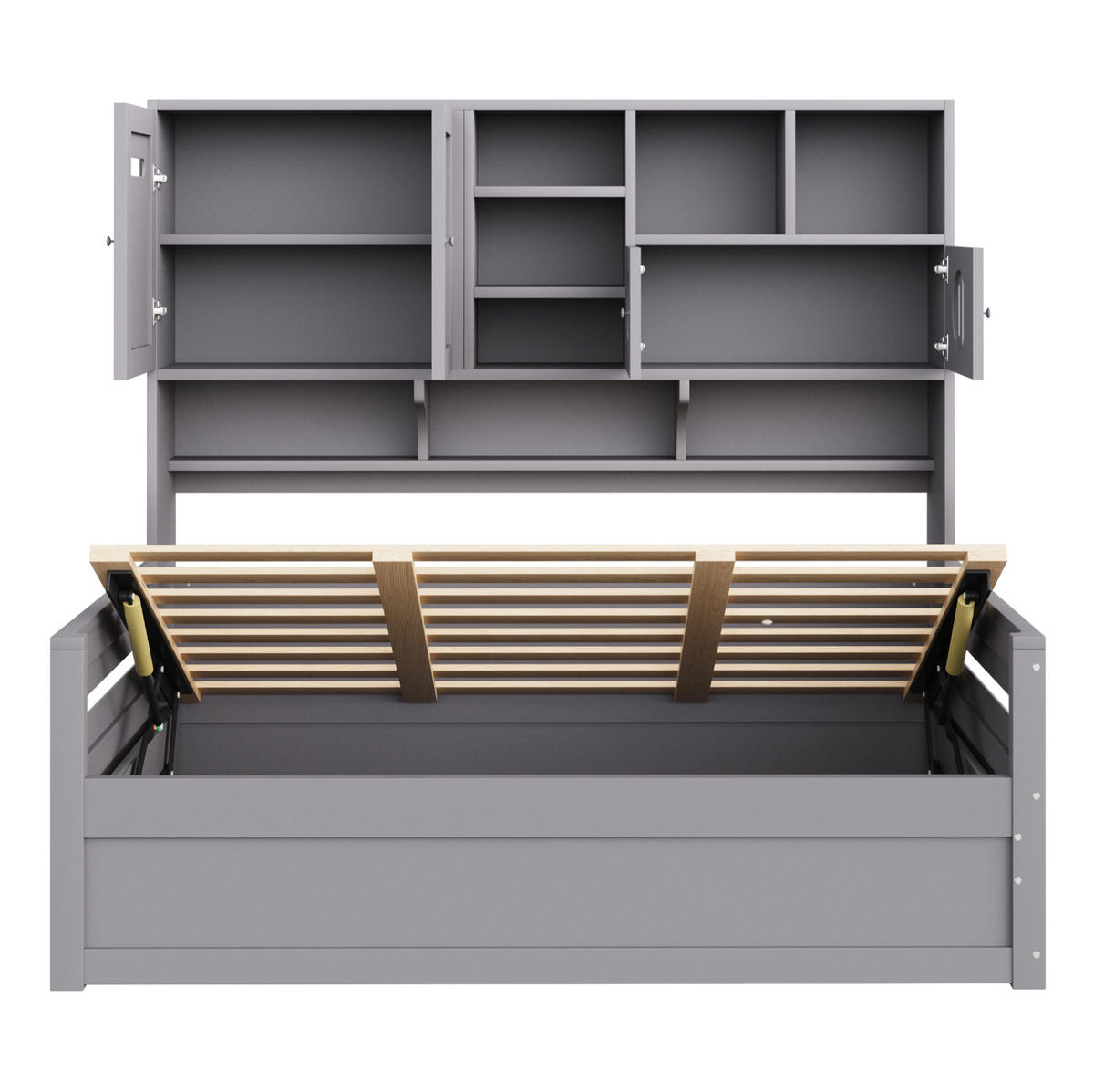 BETT 90/200 cm mit hydraulischem Bettkasten und multifunktionalem Stauraum, Grau - Grau, Holzwerkstoff (90/200cm) - Redom