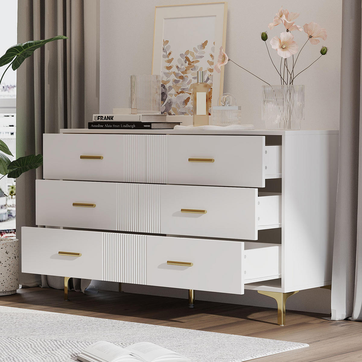 SIDEBOARD mit 6 Schubladen Weiß - Weiß, Holzwerkstoff (40/76/120cm) - Urban Meuble