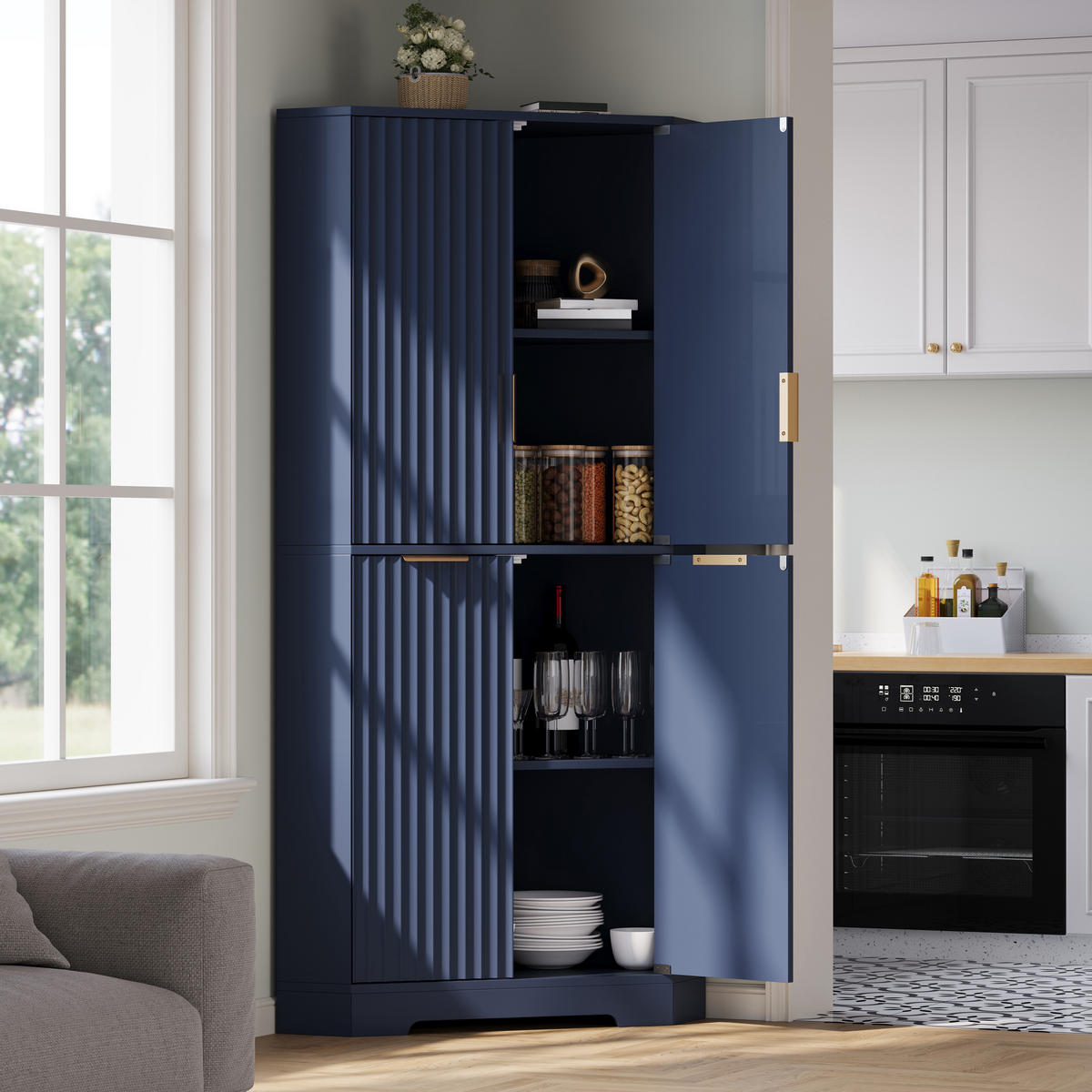 HIGHBOARD DE-38719 60/60/172 cm 4 Türen und verstellbare Böden Blau - Blau, Holzwerkstoff (60/172/60cm) - ComfortXL