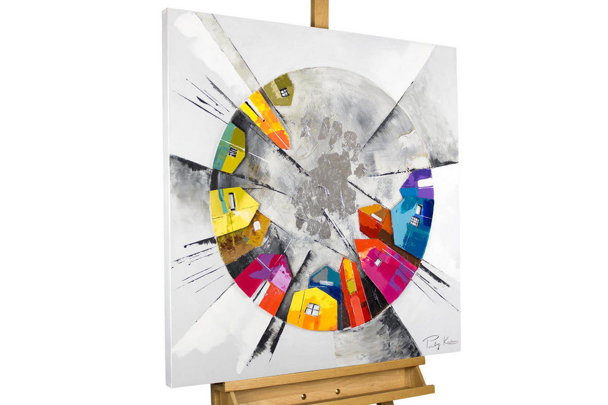 ÖLGEMÄLDE 80/80 cm - Silberfarben/Multicolor, Holz/Textil (1.6/80cm) - KUNSTLOFT