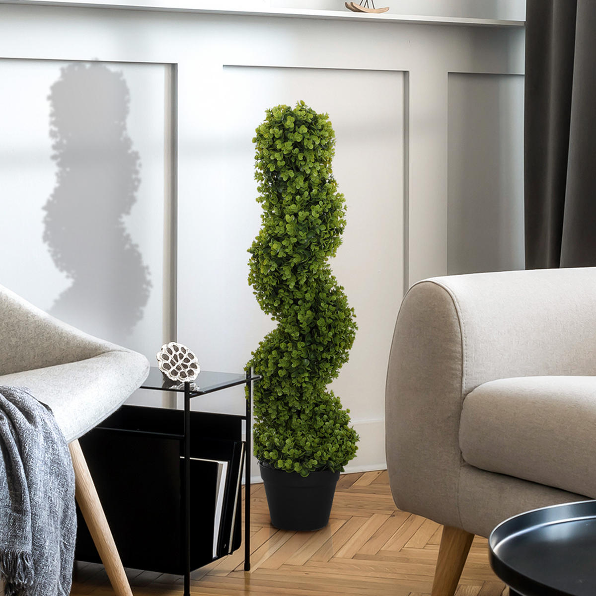 KUNSTPFLANZE, Künstlicher Spiral-Eukalyptus mit Topf, Höhe 90 cm, für drinnen & draußen, Grün - Multicolor, Kunststoff (90cm) - FORIOUS