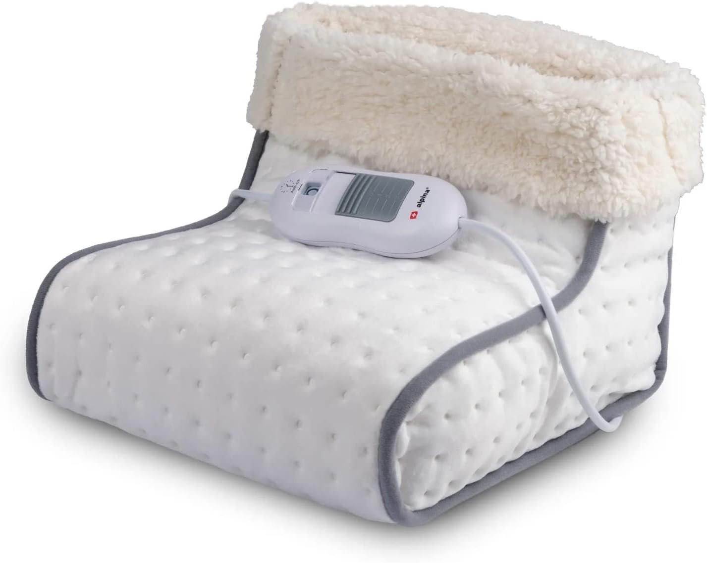 FUSSWÄRMER FW-001A Elektrisch Weiß 100W mit 3 Heizstufen, Fußheizung, Wärmekissen, Fußwärmer Elektrisch, Heizkissen, Winterwärmer, Wärmegerät - Weiß, Textil (30/25/30cm) - Alpina