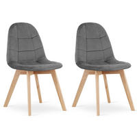 STUHL SORANO 2-er Set, Grau, mit Samtstoff gepolstert - Anthrazit, Holz/Textil (45/82/54cm) - Komodee