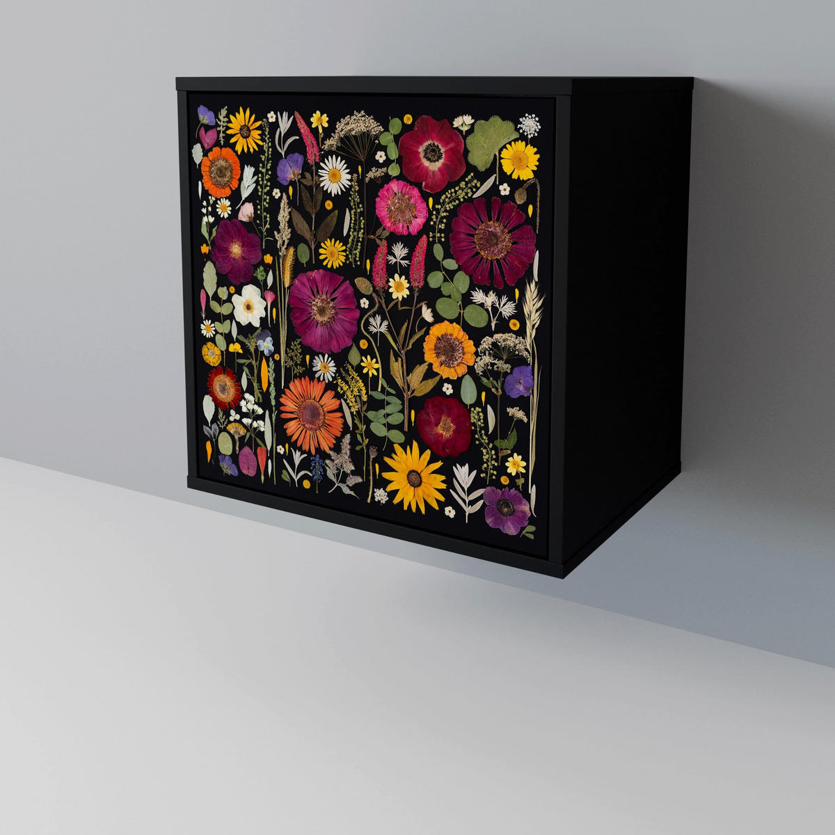 SIDEBOARD MIDNIGHT GARDEN, Schwarz, 57,5x42x67,5 cm, Schwarze Metall-Rahmenfüße - Multicolor/Schwarz, Holzwerkstoff/Metall (57.5/67.5/42cm) - SpaceRebels
