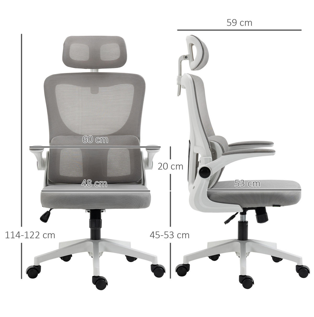 BÜROSTUHL ergonomisch höhenverstellbar Mesh Gray - Grau, Kunststoff (59/122/60cm) - Meubliv