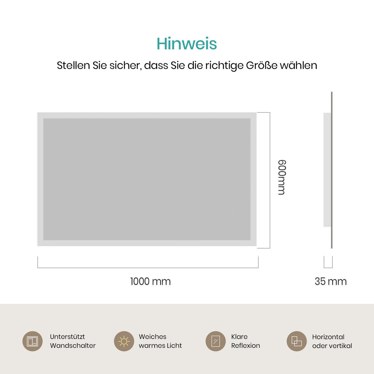 BADSPIEGEL mit Beleuchtung 100/60/3,5 cm - Weiß, Glas (60/3.5/100cm) - EMKE