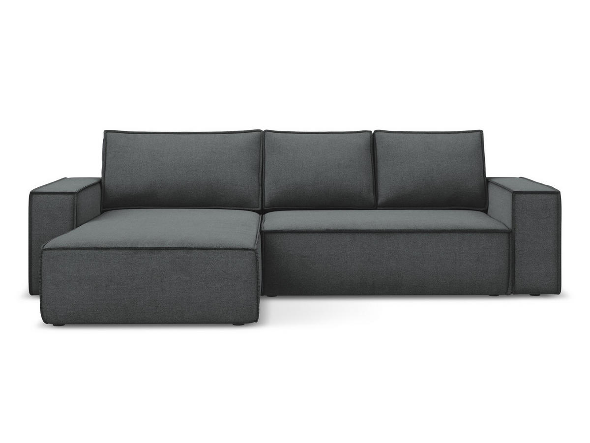 ECKSOFA mit Schlaffunktion Strukturstoff Stoff Grau - Schwarz/Grau, Kunststoff/Textil (185/290cm) - Makamii
