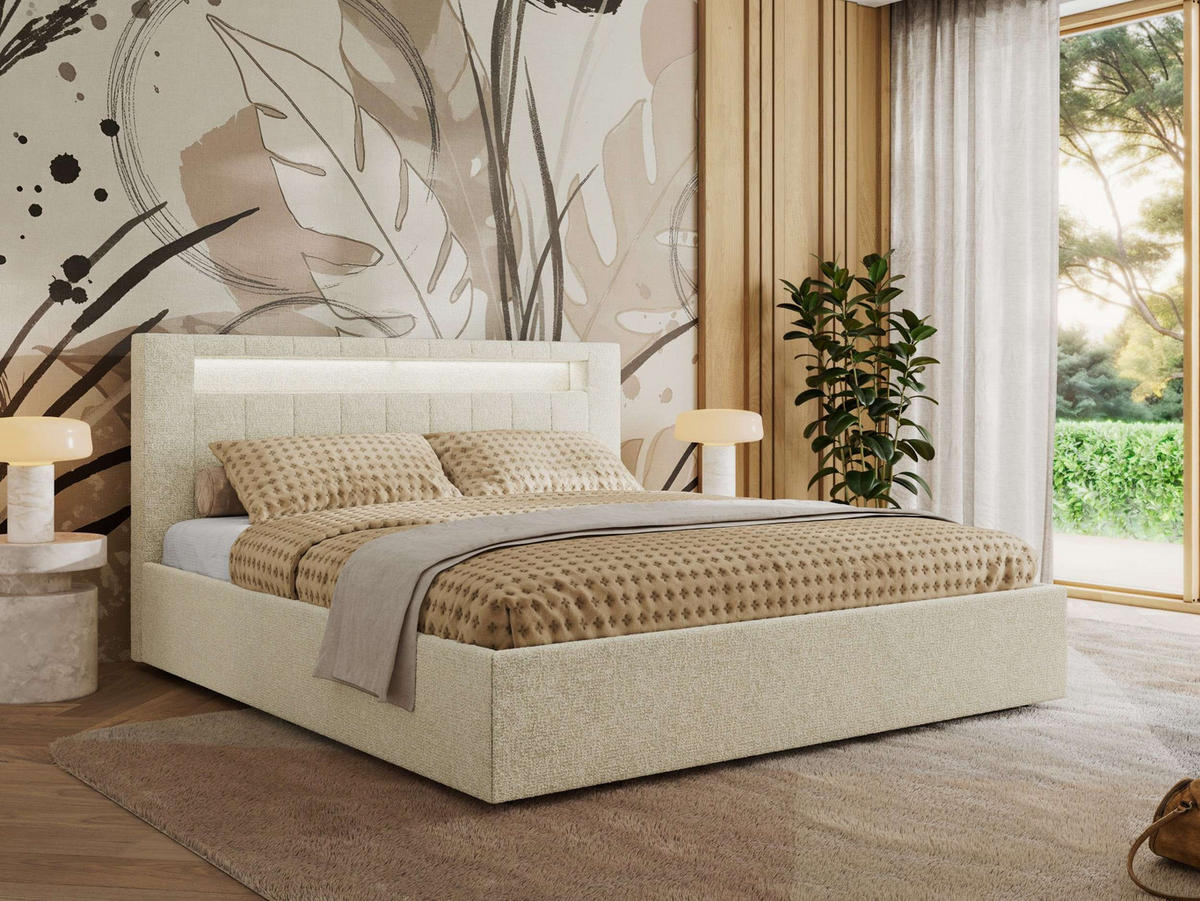 POLSTERBETT GOLD 5 CLASSIC 200/200 - Creme Strukture - Pocket-Matratze - Creme, Textil (200/200cm) - MKS