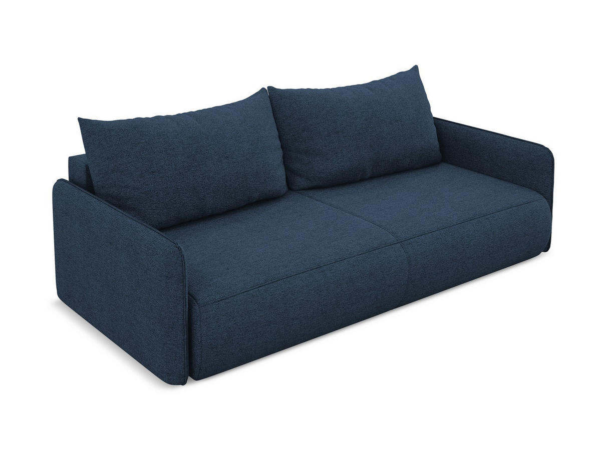 3-SITZER SOFA mit Schlaffunktion Chenille Stoff Blau - Blau/Schwarz, Kunststoff/Textil (216/86/105cm) - Makamii