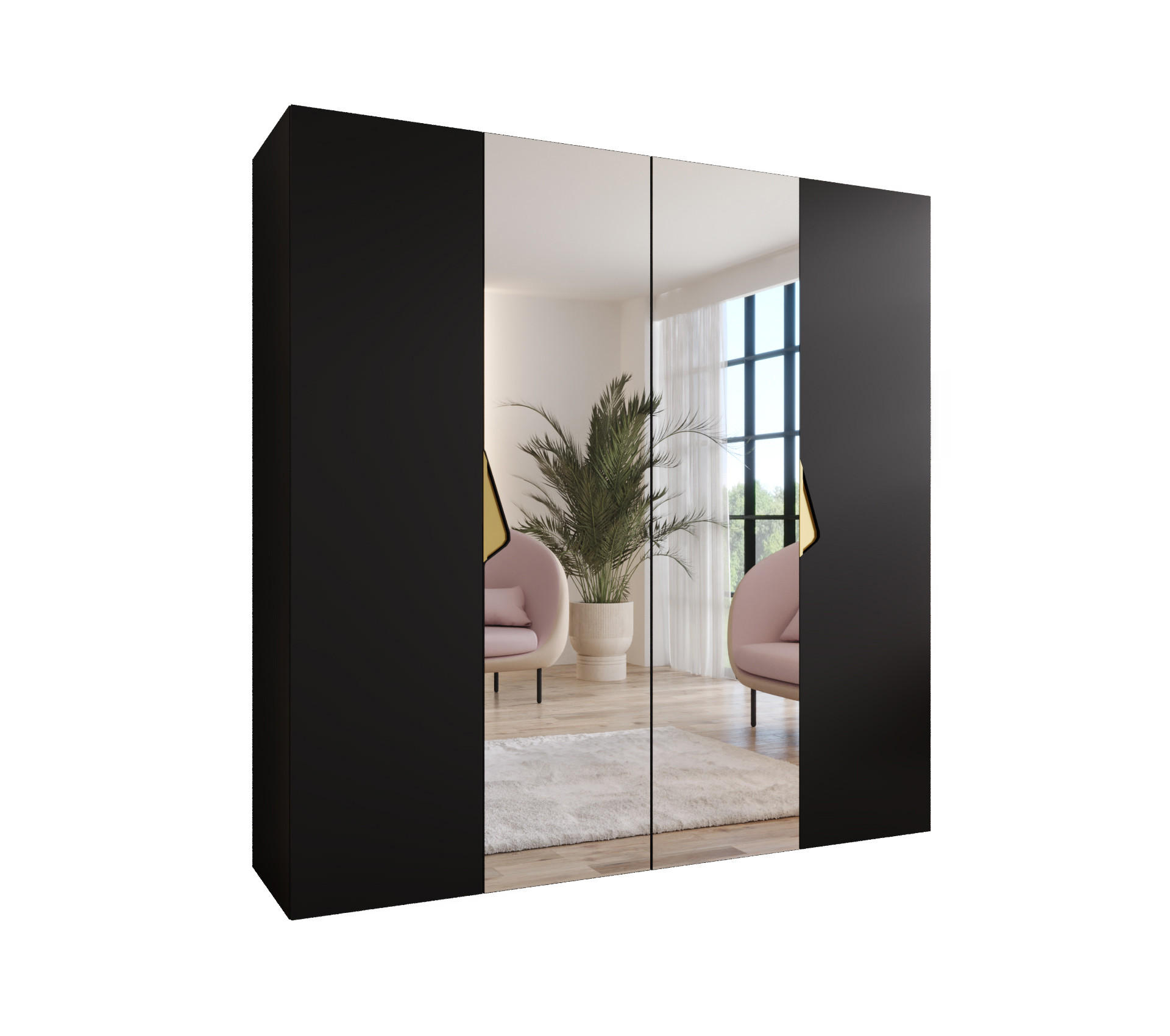 Abiks Möbel Drehtürenschrank Schwarz, Gold 200x202x52 cm