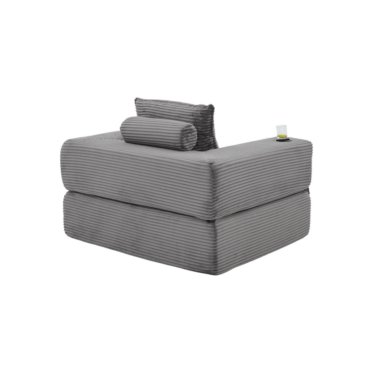 SCHLAFSOFA DE-33602 mit Federkern und Getränkehalter Dunkelgrau - Dunkelgrau, Textil (122/80/98cm) - ComfortXL