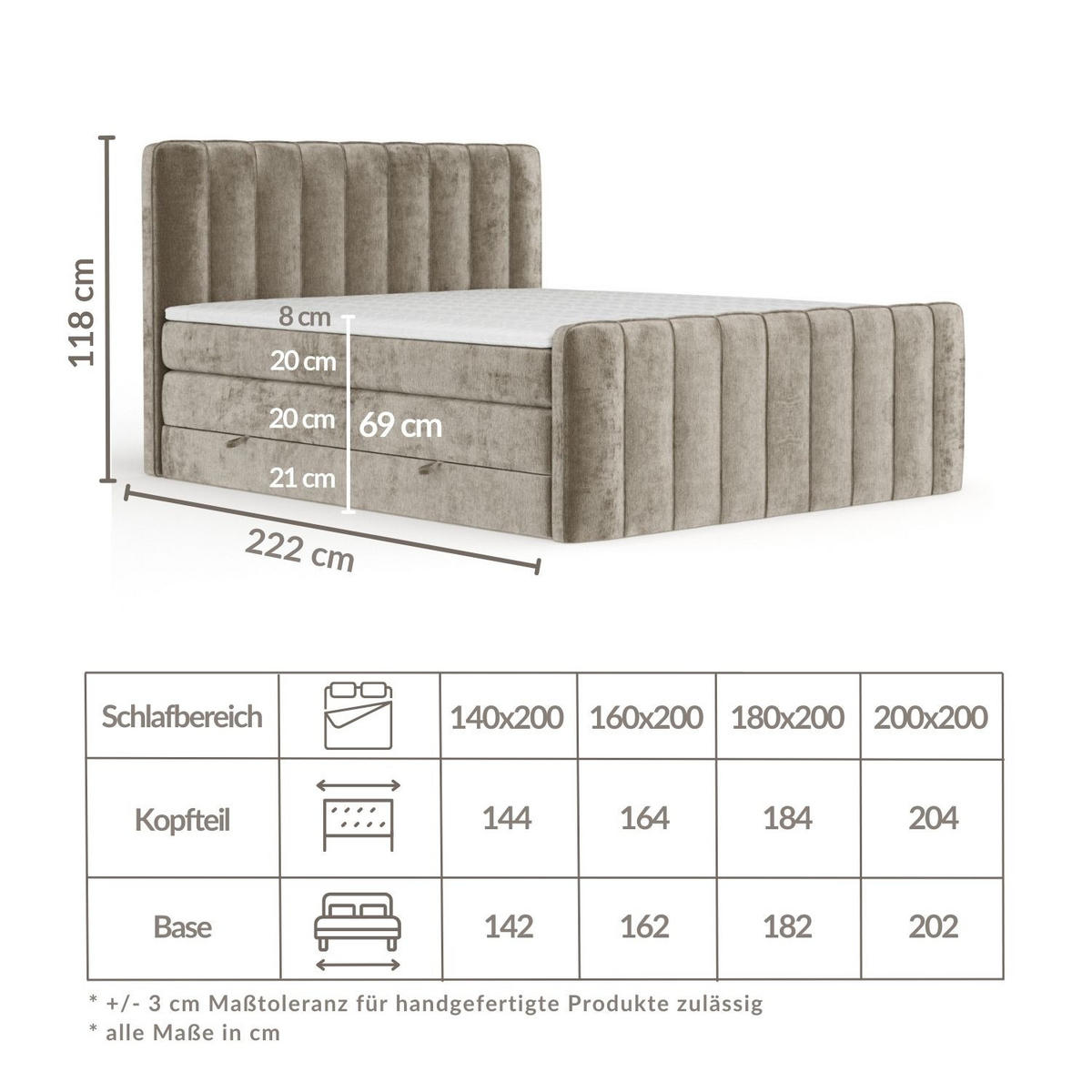 BOXSPRINGBETT Novara Anthrazit 200/200 cm - Anthrazit/Schwarz, Holz/Holzwerkstoff (200/200cm) - Maison de Reve