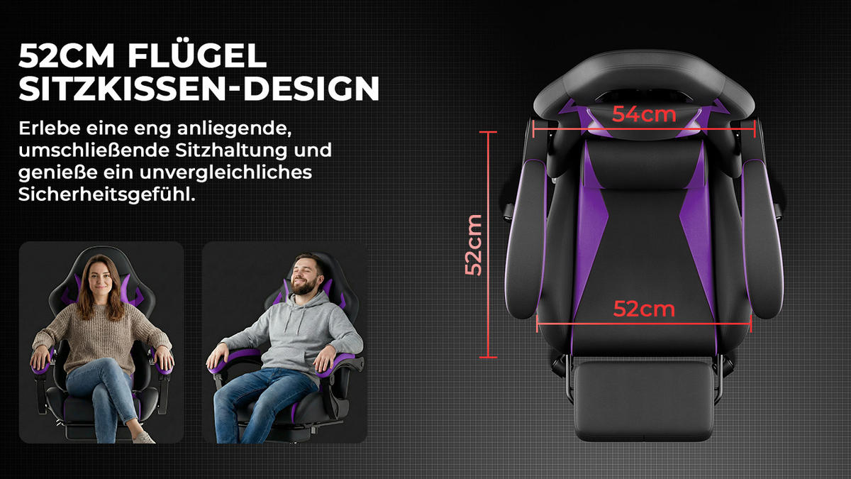 GAMINGSTUHL Schwarzviolett 58,5/63/120,5 cm - Lila, Metall (58.5/120.5/63cm) - PANGIVO