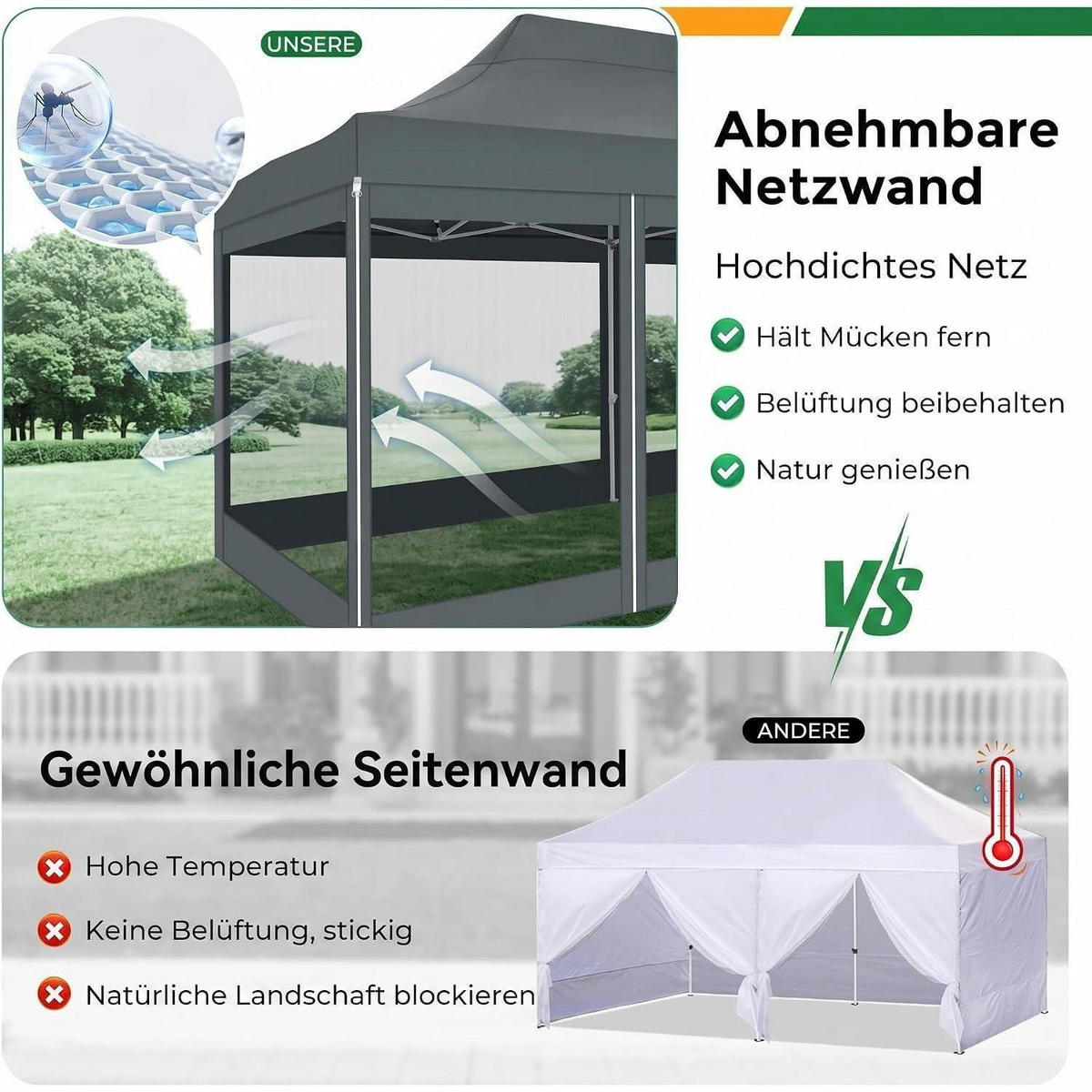 FALTPAVILLON 3x6m Grau Wasserdicht mit 6 Seitenwänden - Grau, Textil (300/335/600cm)