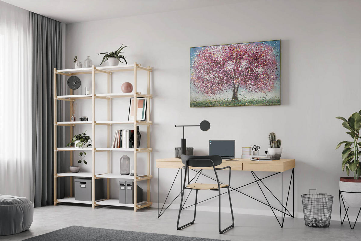 ÖLGEMÄLDE 120/80 cm - Blau/Pink, Holz/Textil (120/80cm) - KUNSTLOFT