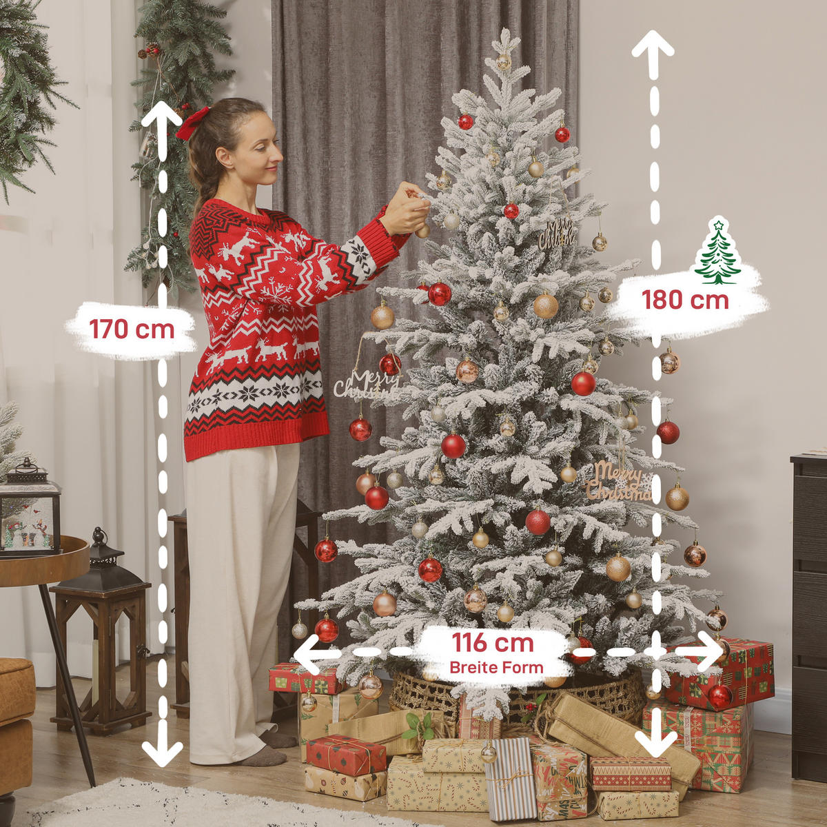 WEIHNACHTSBAUM DE-41556 Schnee, 180 cm, 1815 Zweige - Weiß/Grün, Kunststoff (180cm) - ComfortXL