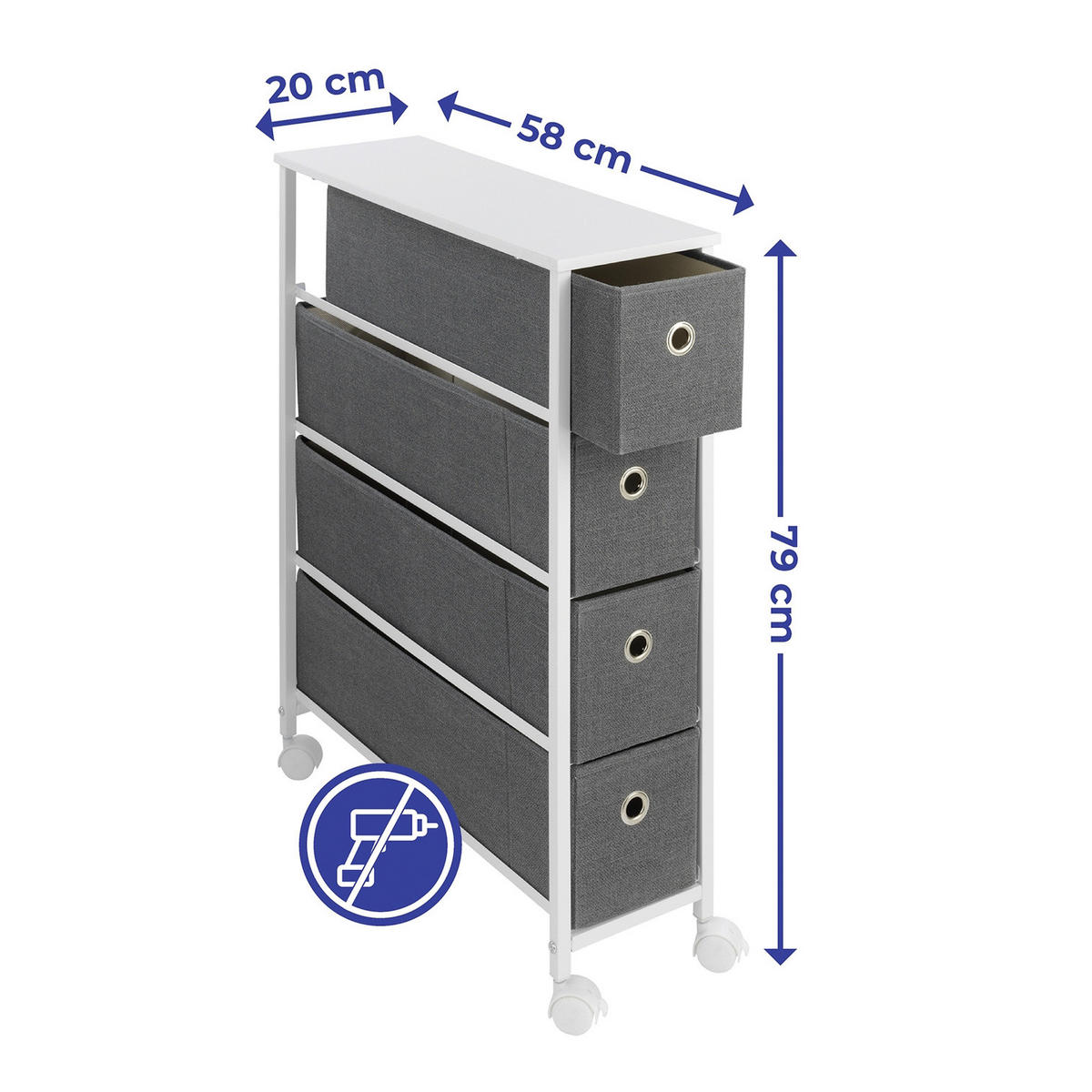 KÜCHENREGAL auf Rollen Anthrazitfarben 79/20/58 cm - Anthrazit, Metall (20/58/79cm) - Maximex