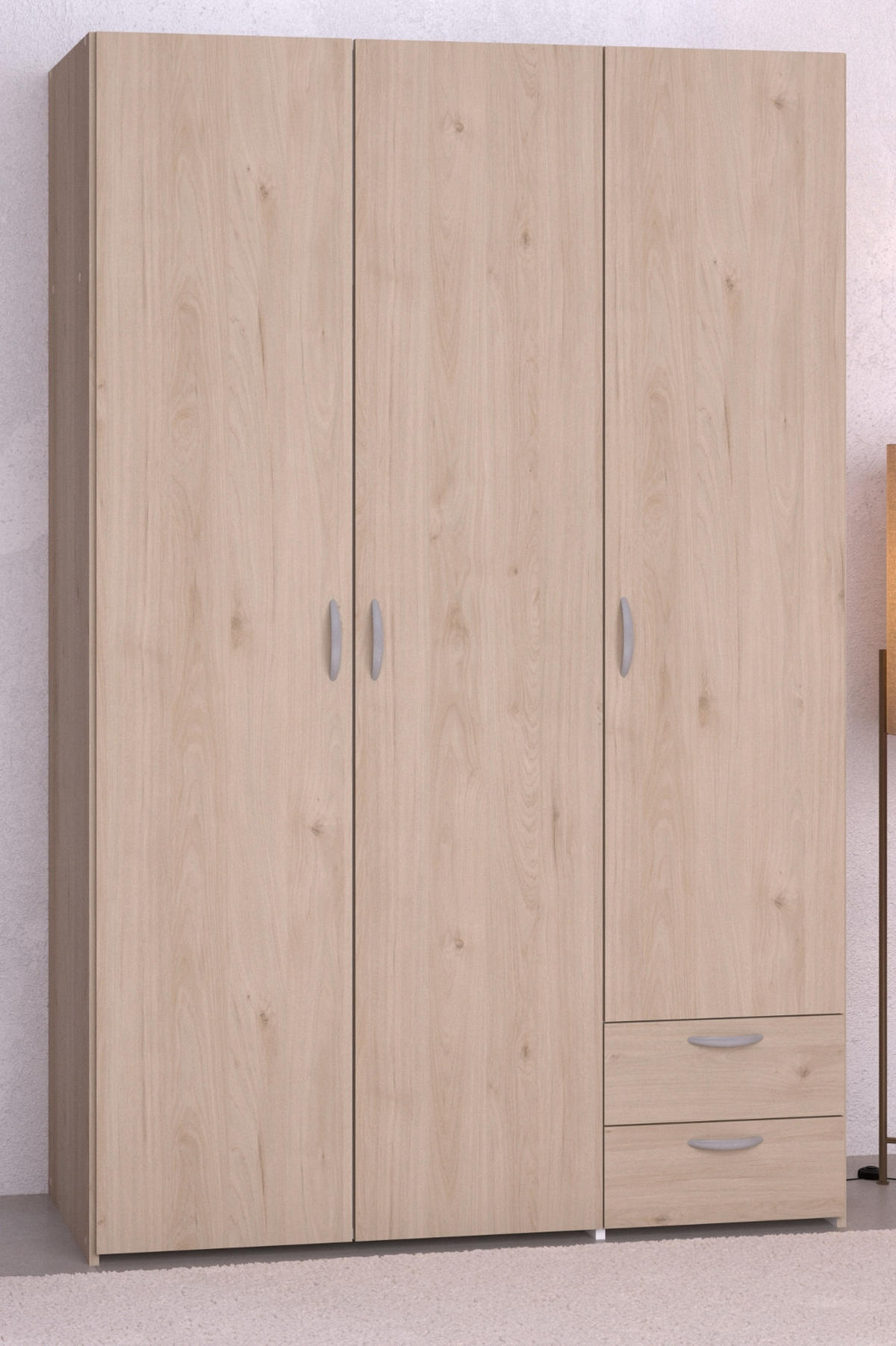 KLEIDERSCHRANK Eiche 120 cm 3-türig, Drehtürenschrank - Eichefarben/Silberfarben, Holzwerkstoff/Kunststoff (120/185/51cm) - Furn.Design