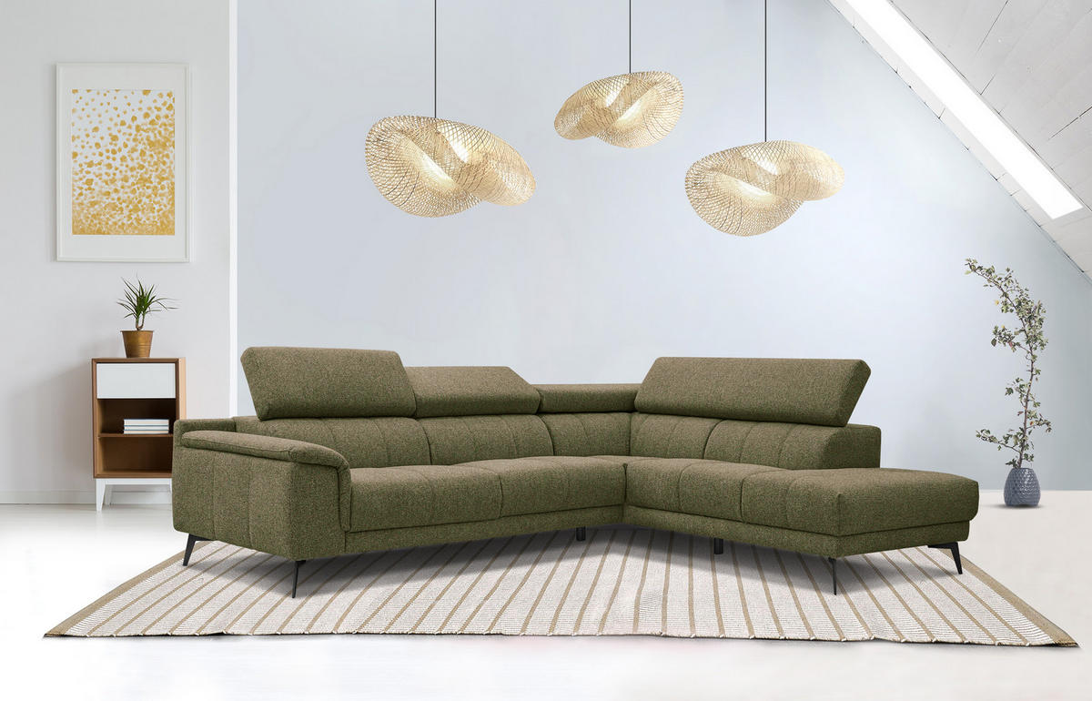 ECKSOFA FIERO 5-Sitzer, olivgrün - Schwarz/Olivgrün, Holzwerkstoff/Textil (290/228cm) - Courtois Laville