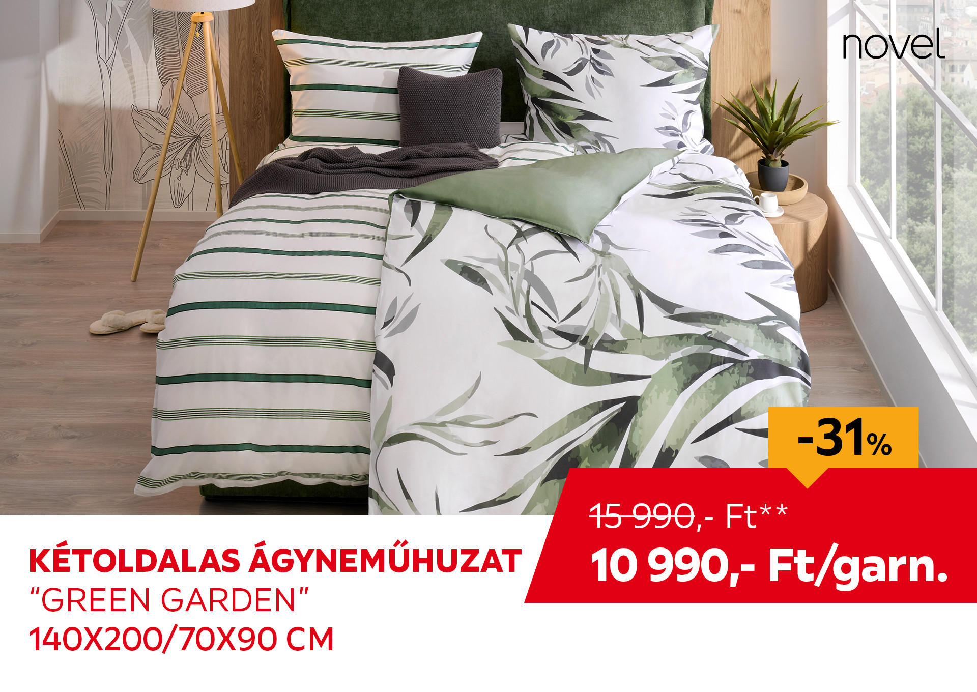 KÉTOLDALAS ÁGYNEMŰHUZAT "GREEN GARDEN" 140X200/70X90 CM Kiemelt termék 15990 Ft.- helyett 10990 Ft.-