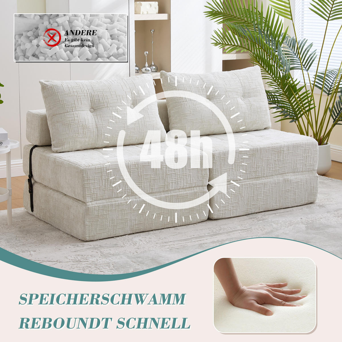 STOFFSOFA Beige Kissen, klappbar 79 x 180 cm - Beige, Textil (79/57/79cm) - PARAFTA HOME