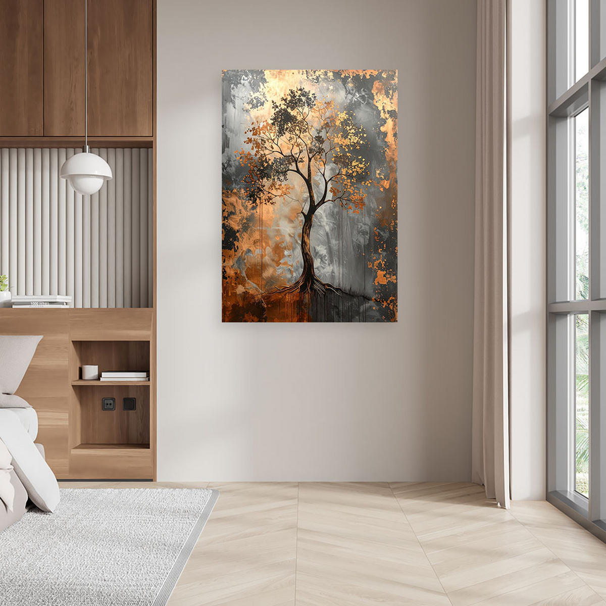 WANDBILD, Grunge Baum Abstrakt grau kupferfarben - Braun, Textil (30/45cm) - Feeby