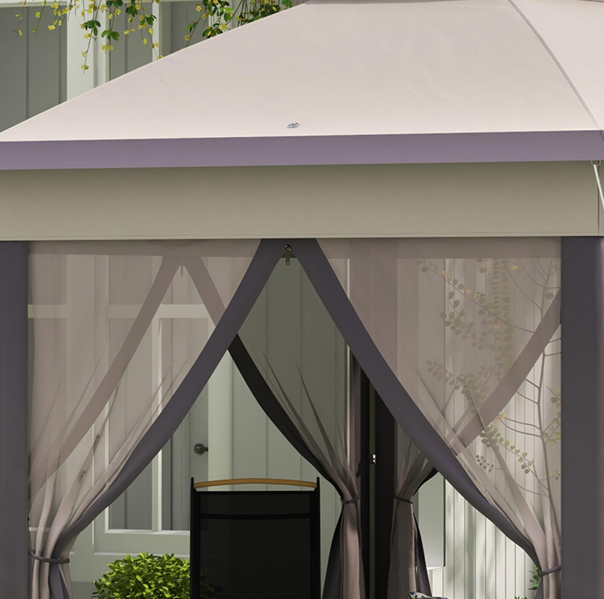 GARTENPAVILLON 405/340/285 cm mit Mesh-Seitenwänden, Doppeldach und Metallgestell, Kaffee - Braun, Metall (340/285/405cm) - Redom