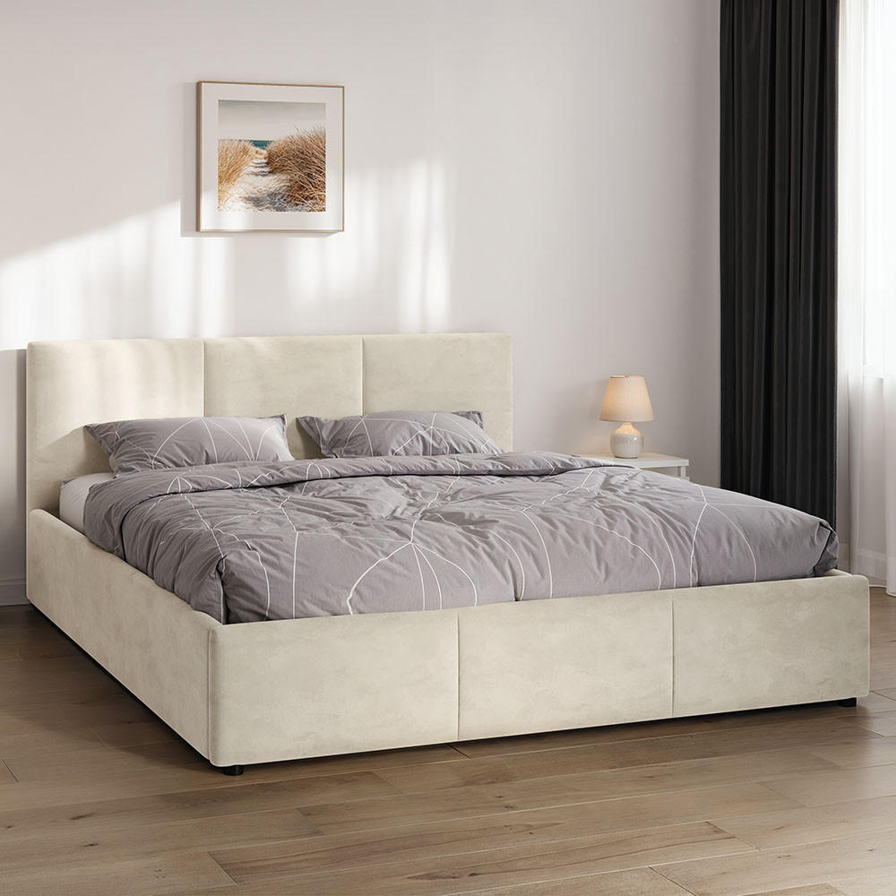 POLSTERBETT 160×200 cm mit Bettkasten und Lattenrost Nela HLR-1 Beige Velours - Beige, Holz/Textil (160/200cm) - Jana