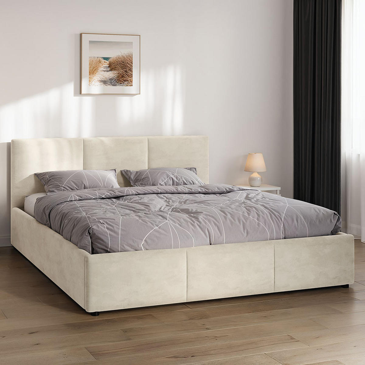 POLSTERBETT 140×200 cm mit Bettkasten und Lattenrost Nela HLR-1 Beige Velours - Beige, Holz/Metall (140/200cm) - Jana