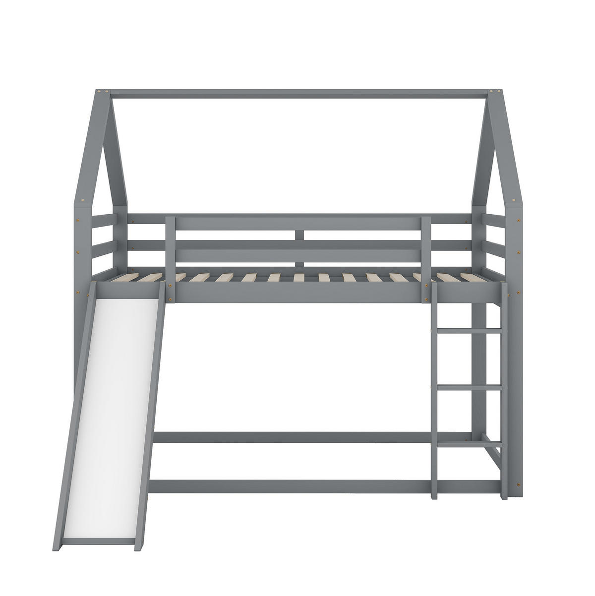 HAUSBETT 140/200 cm in Grau mit Rutsche und Leiter - Grau, Holz (140/200cm) - BEAOK