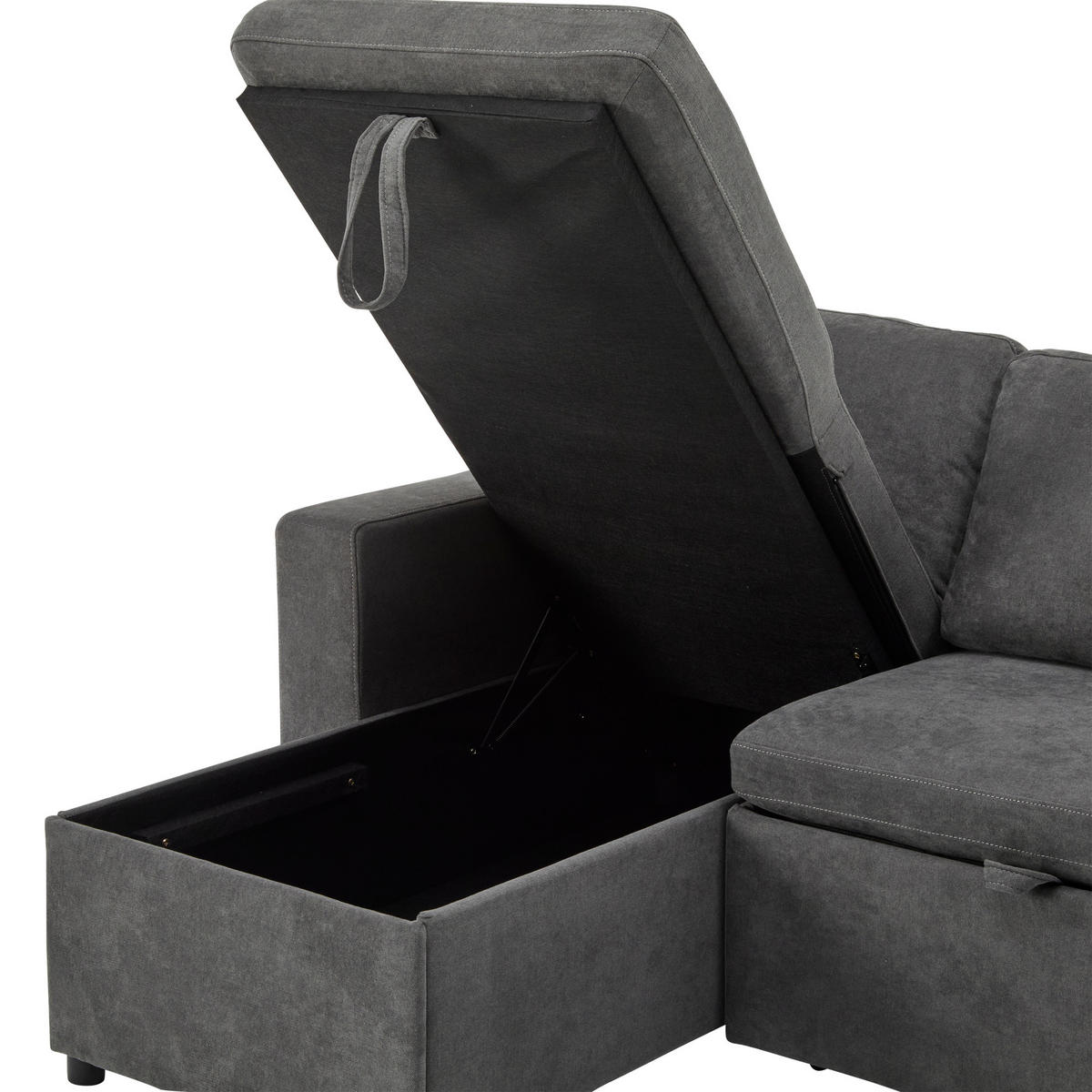 4-SITZER ECKSCHLAFSOFA Dunkelgrau mit USB, Stauraum und mit Kissen - Dunkelgrau, Holzwerkstoff/Textil (214/131cm) - WISHDOR
