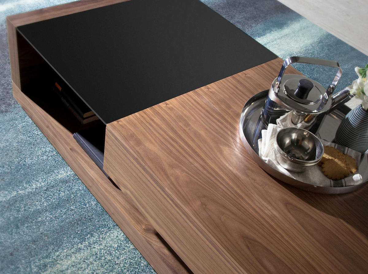 COUCHTISCH Rechteckiger Schwarz und Walnussglas 130/70/36 cm - Edelstahlfarben/Walnussfarben, Glas/Holz (70/130/36cm) - ANGEL CERDA