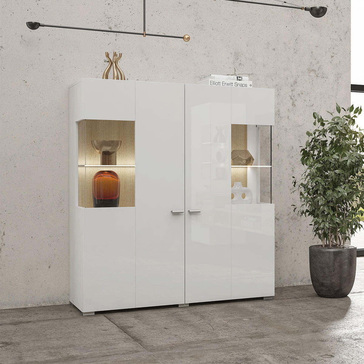 GESCHIRRSCHRANK Akram Weiß und Holz - Weiß, Holzwerkstoff (110/123/39cm) - Petits-meubles