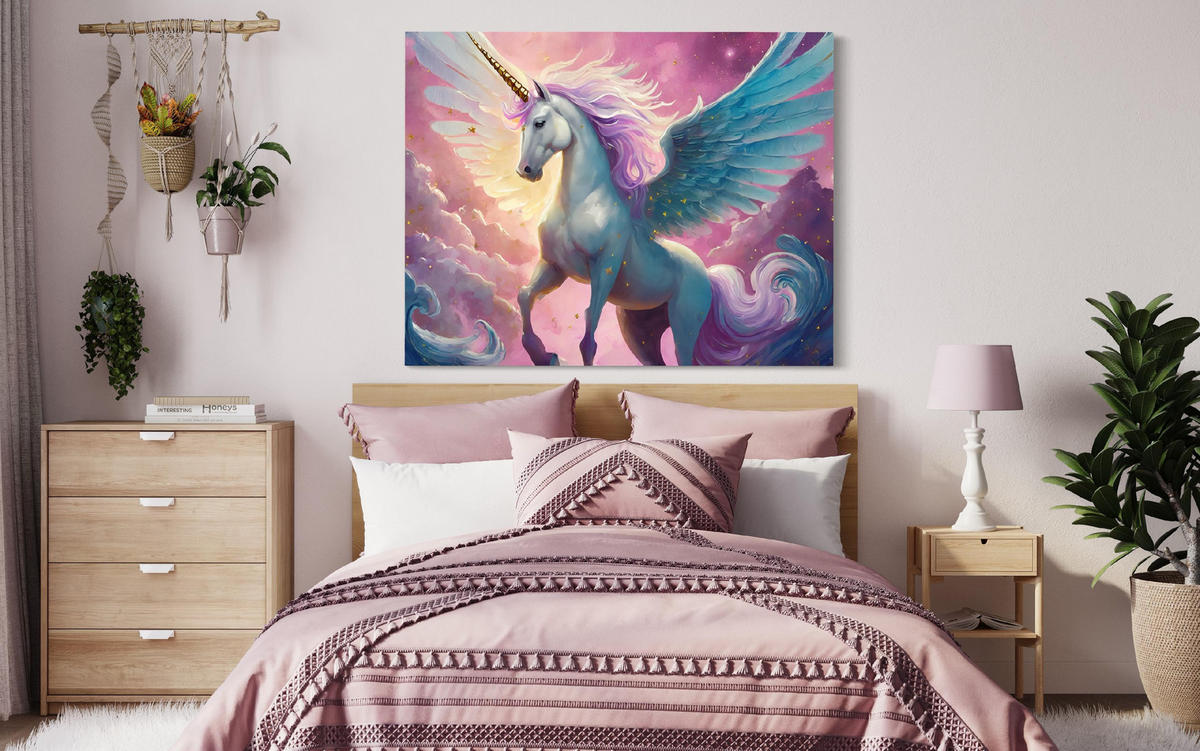 WANDBILD buntes einhorn - Pink, Textil (60/40cm) - Feeby