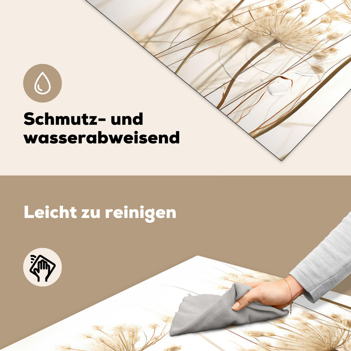 HERDABDECKPLATTE Blumen - Weiß - Sonnenlicht Induktionsmatte 78x78 cm - Ecru, Kunststoff (78/78/0.2cm) - MuchoWow