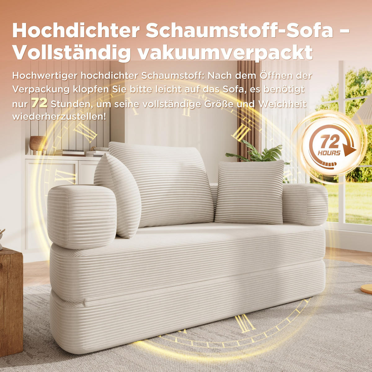 SCHLAFSOFA Loungesofa,Relaxsessel mit Schlaffunktion,klappbar,Cord,Beige - Beige, Textil (173/40/176cm) - LVHOM