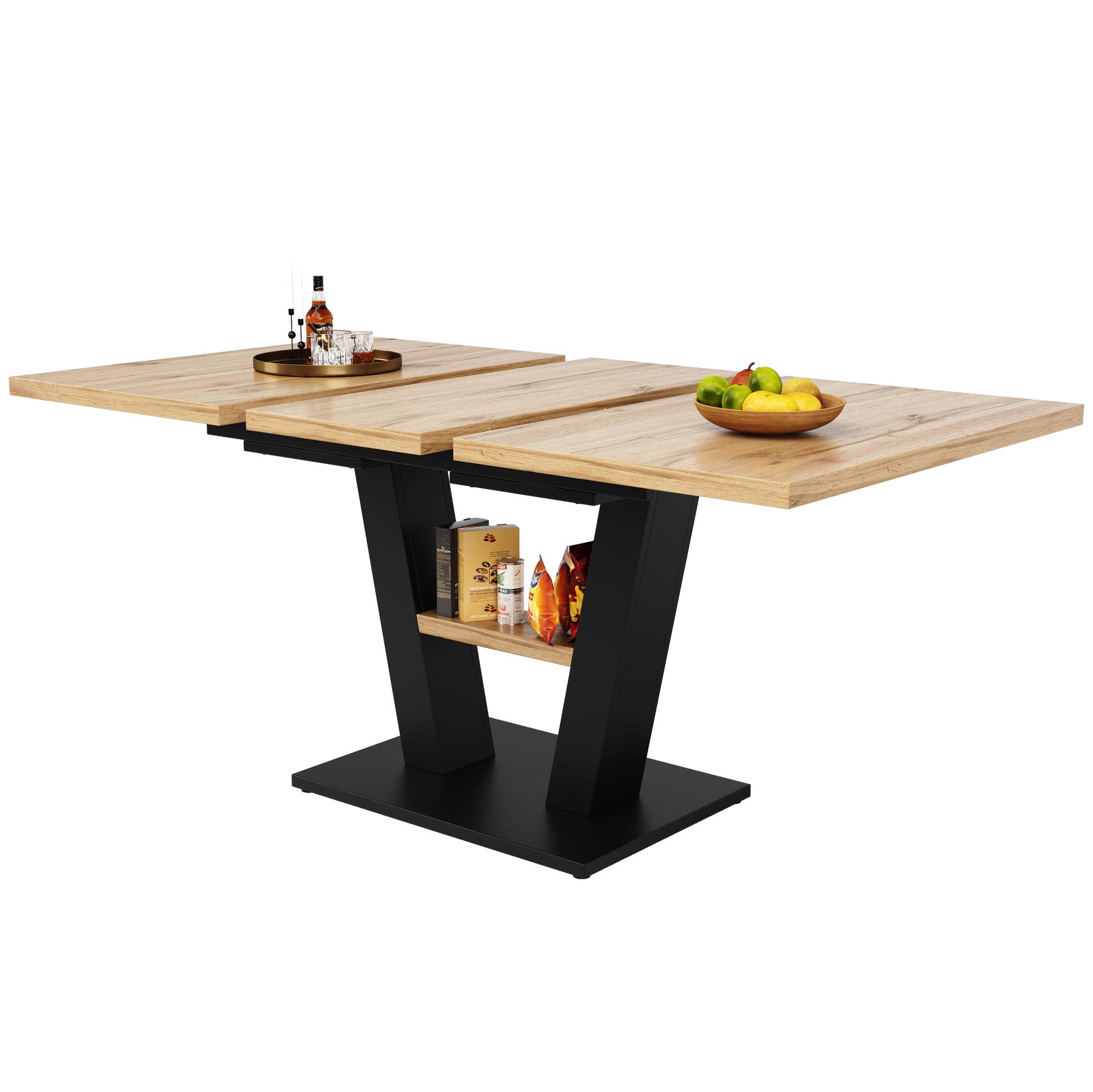 ESSTISCH, MDF mit Ausziehfunktion, 118-157/70/75 cm, Schwarz/Natur - Naturfarben, Holzwerkstoff (118/70/75cm) - Redom