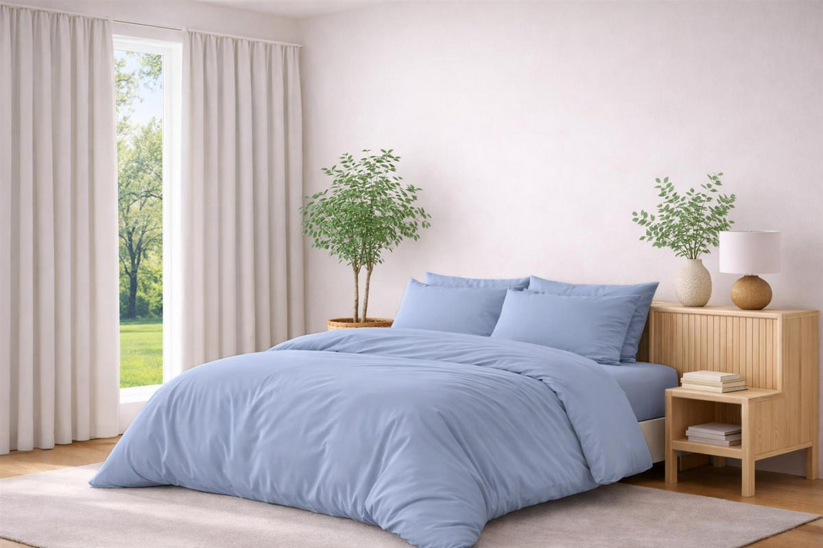 LYOCELL-BETTWÄSCHE 135x200 cm aus TENCEL™ Lyocell mit Reißverschluss, Leicht kühlender Uni Bettbezug 135 x 200 - Einfarbig Blau - Blau, Textil (135/200cm) - Carpe Sonno