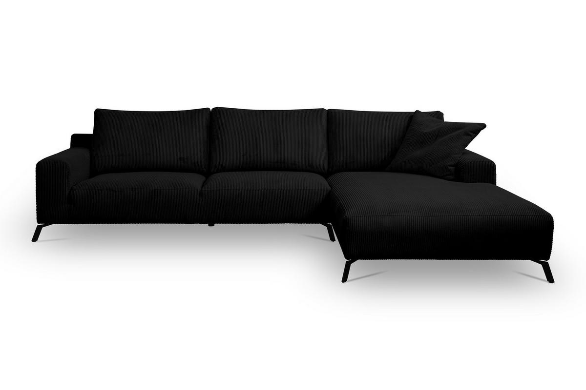 ECKSOFA Aspen in L-Form, Coach Farbe: Schwarz, Cordstoff, Ottomane Rechts - Schwarz, Textil (312/187cm) - VENASI MÖBEL