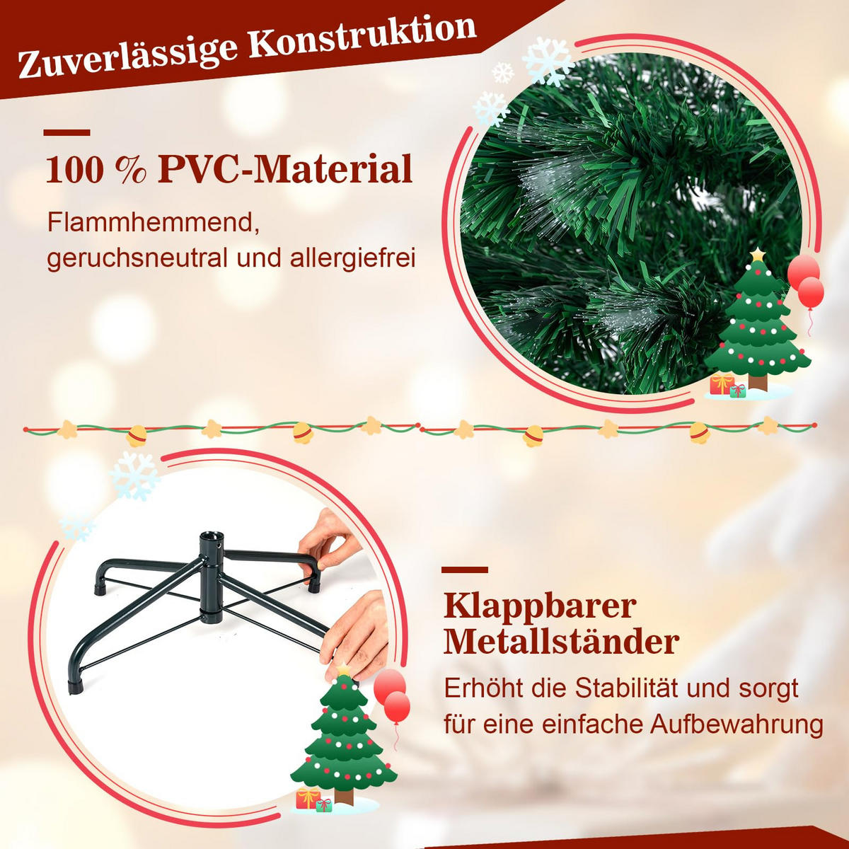 WEIHNACHTSBAUM Tannenform mit 8 Lichtmodi 150 cm warmweiße Glasfaser - Grün, Metall (150cm) - COSTWAY
