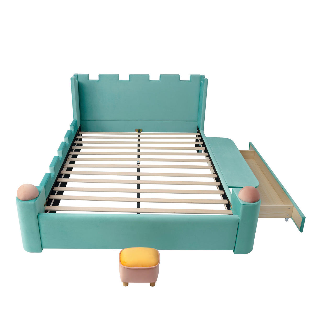 POLSTERBETT Kinder 140x200 cm mit Schublade und Ablage Blue-Green - Blau, Holz (140/200cm) - Meubliv