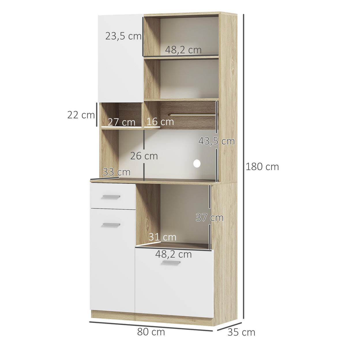 HIGHBOARD DE-11130 Verstellbare Böden Weiß/Holz - Weiß, Holzwerkstoff (35/180/80cm) - ComfortXL