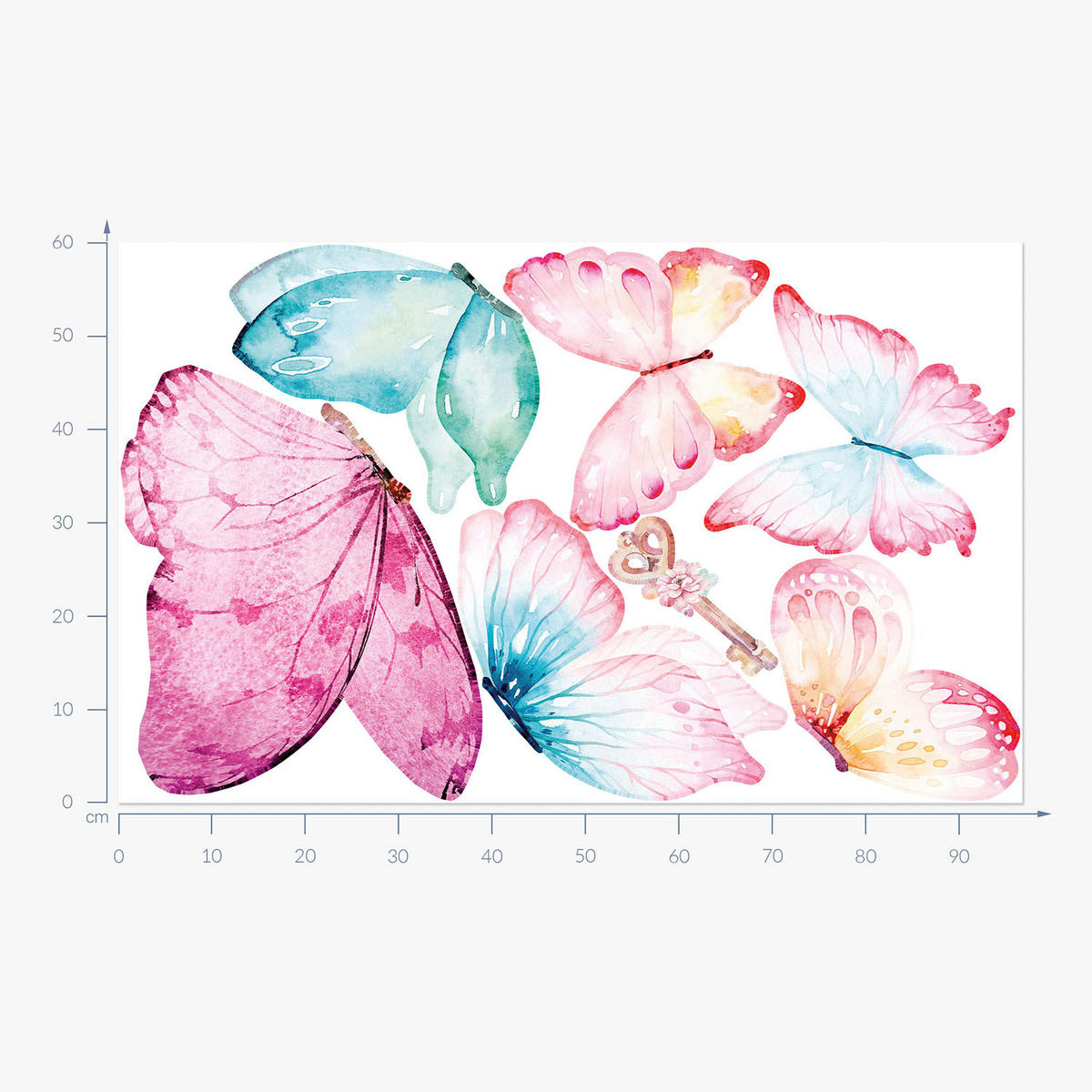 WANDAUFKLEBER 60x96cm - Pastellfarbene Schmetterlinge - Multicolor, Kunststoff (60/96/0.1cm) - Wallfluent