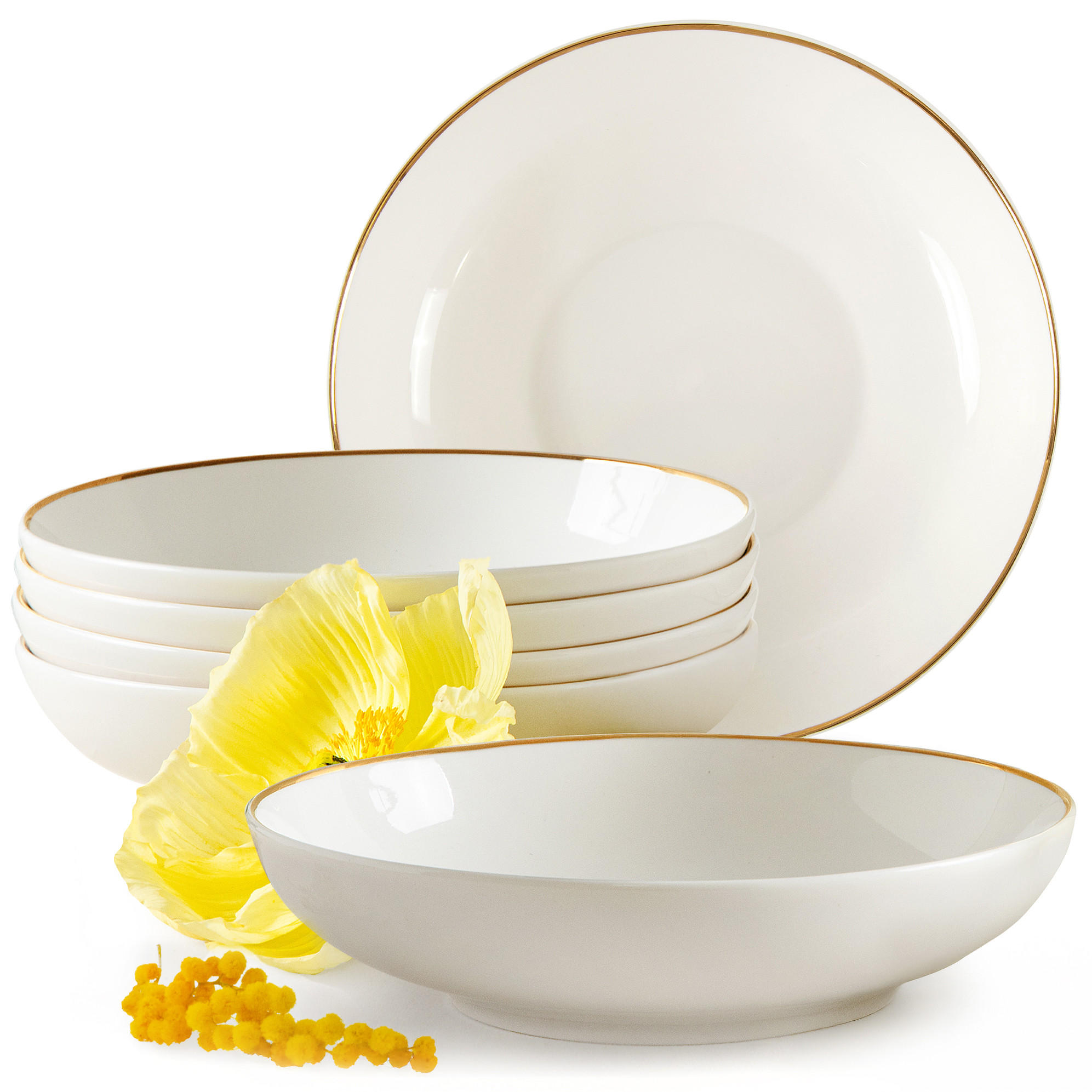 SUPPENTELLER-SET AD BELLA, 6-tlg - Ecru/Goldfarben, Keramik (20cm) - KONSIMO®