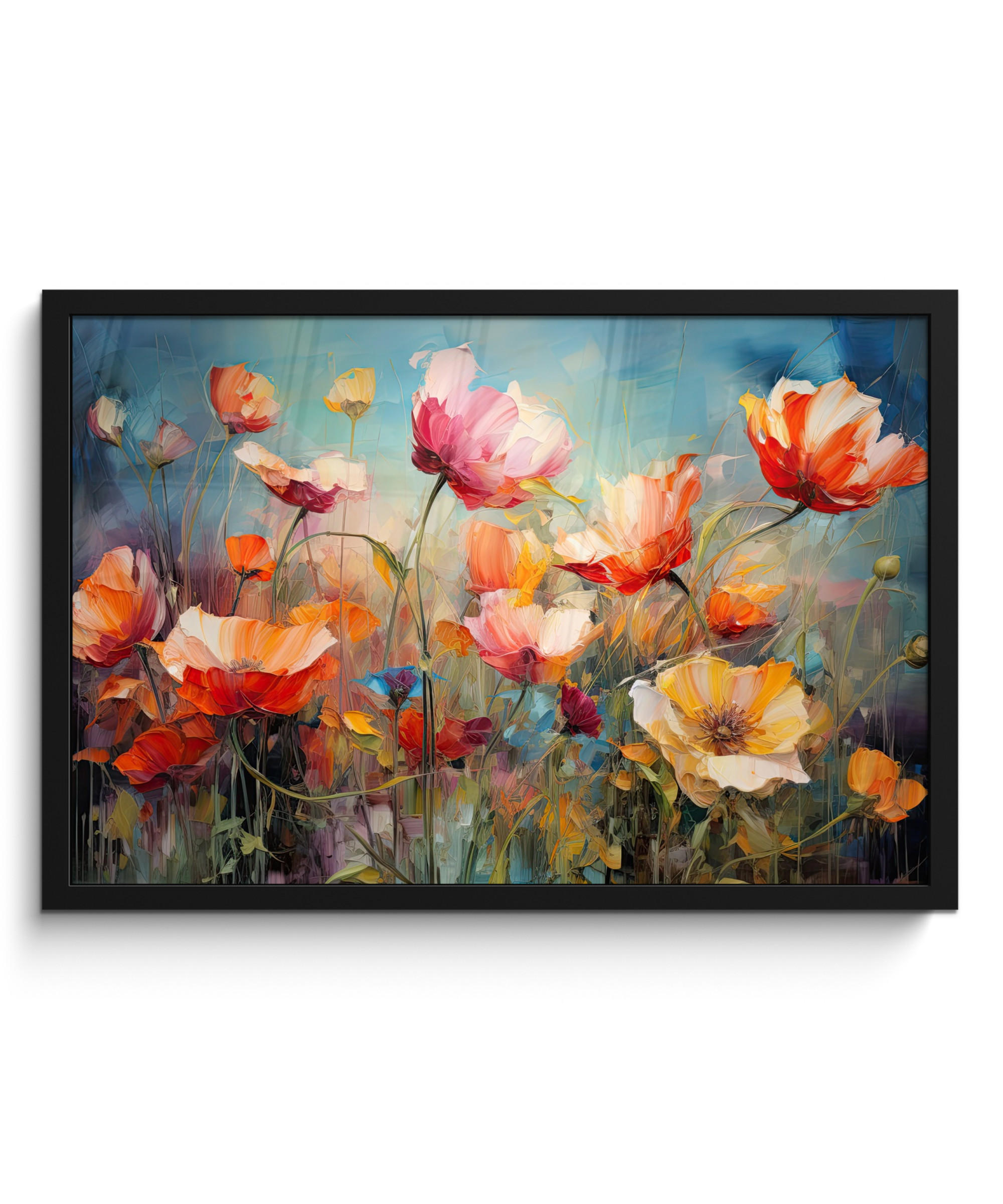 POSTER MIT RAHMEN Blumen - Aquarell - Kunst - Botanisch - Natur 60x40 cm - Orange, Papier (60/40cm) - MuchoWow